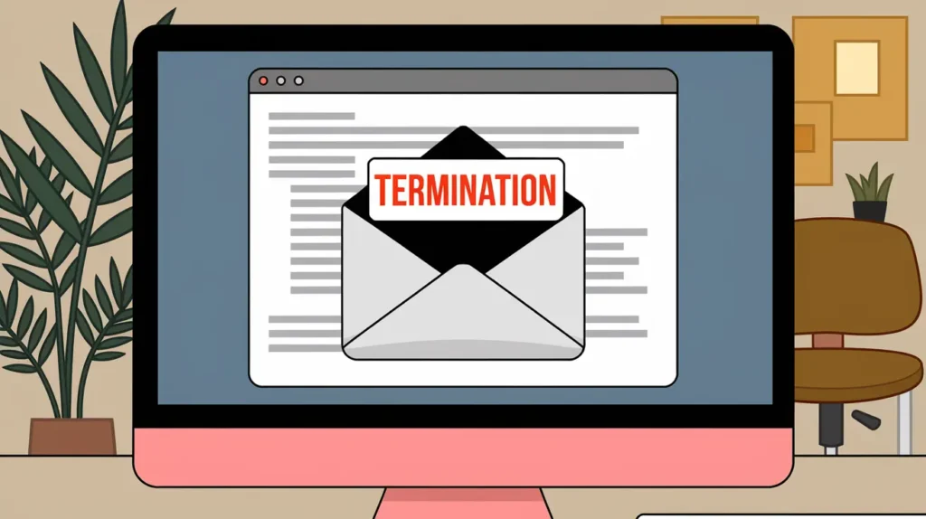 Termination letter showing up on monitor.